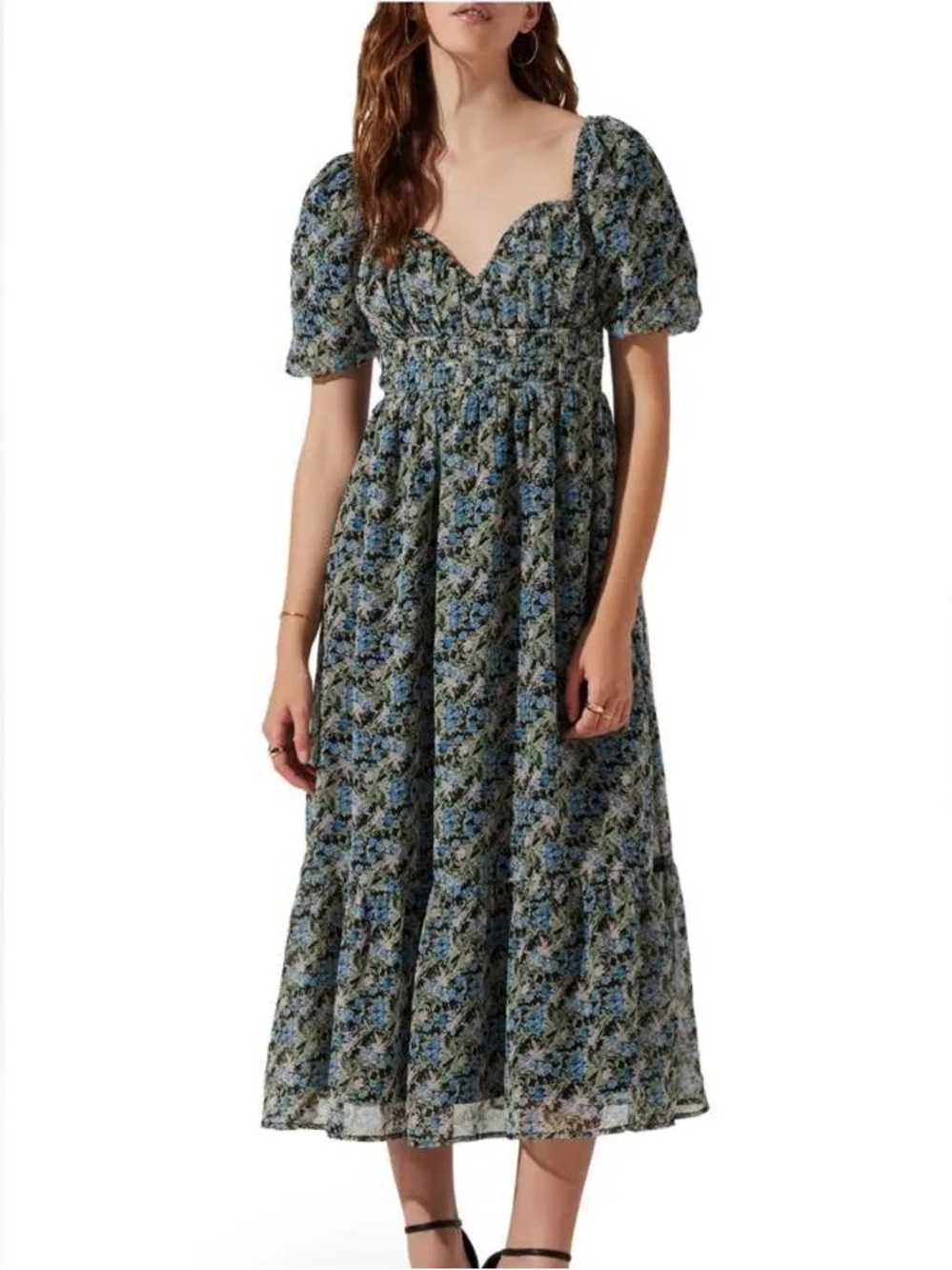Astr Blue Floral Maxi Dress with Puff Sleeves
